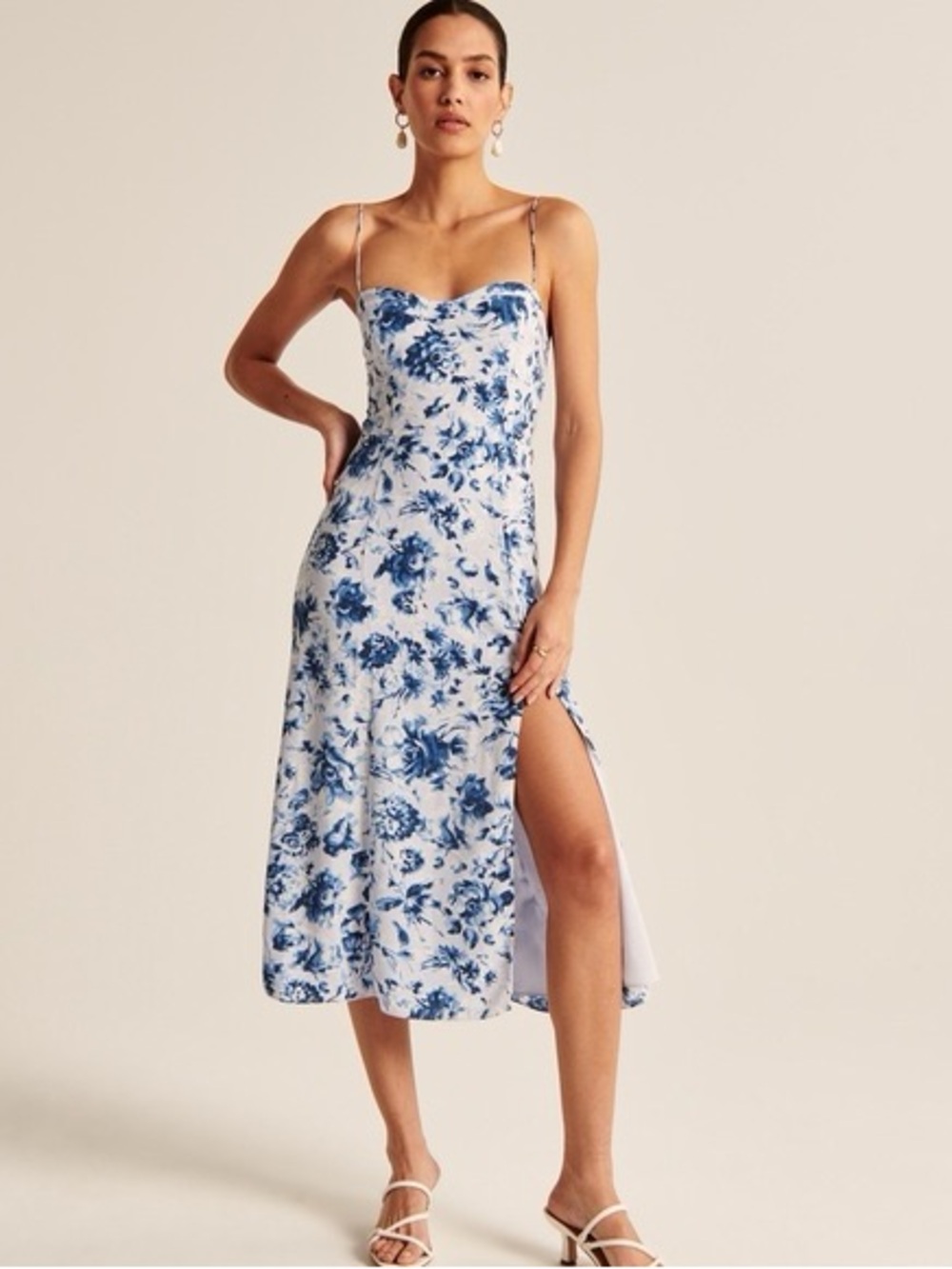 Abercrombie Blue Floral Midi Dress with Side Slit